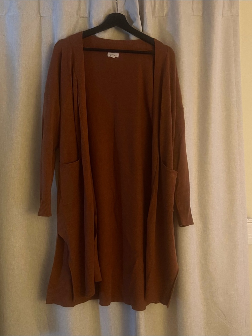 debut Long Open-Front Cardigan in Rust